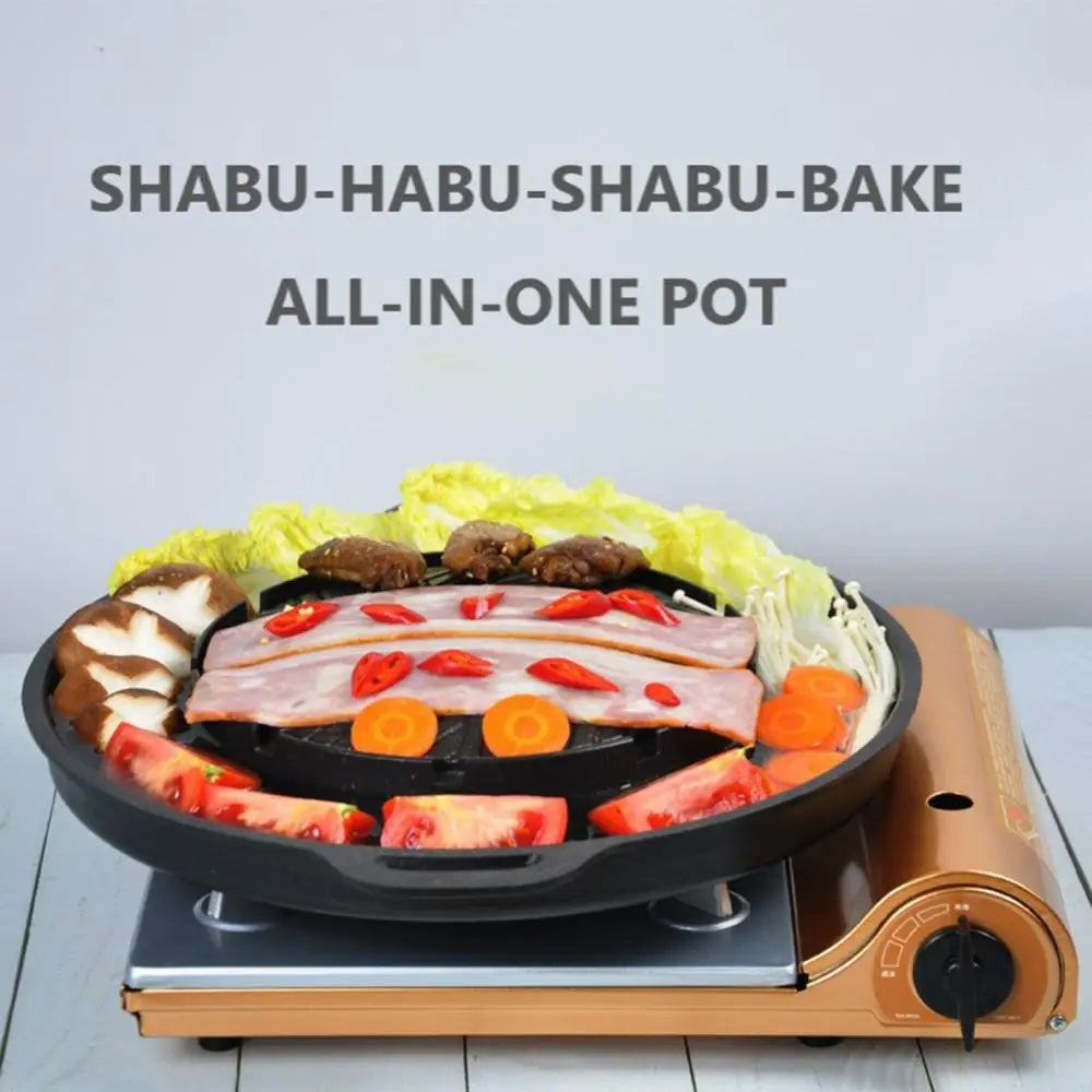 Korean Cassette Grill Pan - Aluminum Alloy Non-stick Round Shabu-grilled Pan Hot Pot Pan