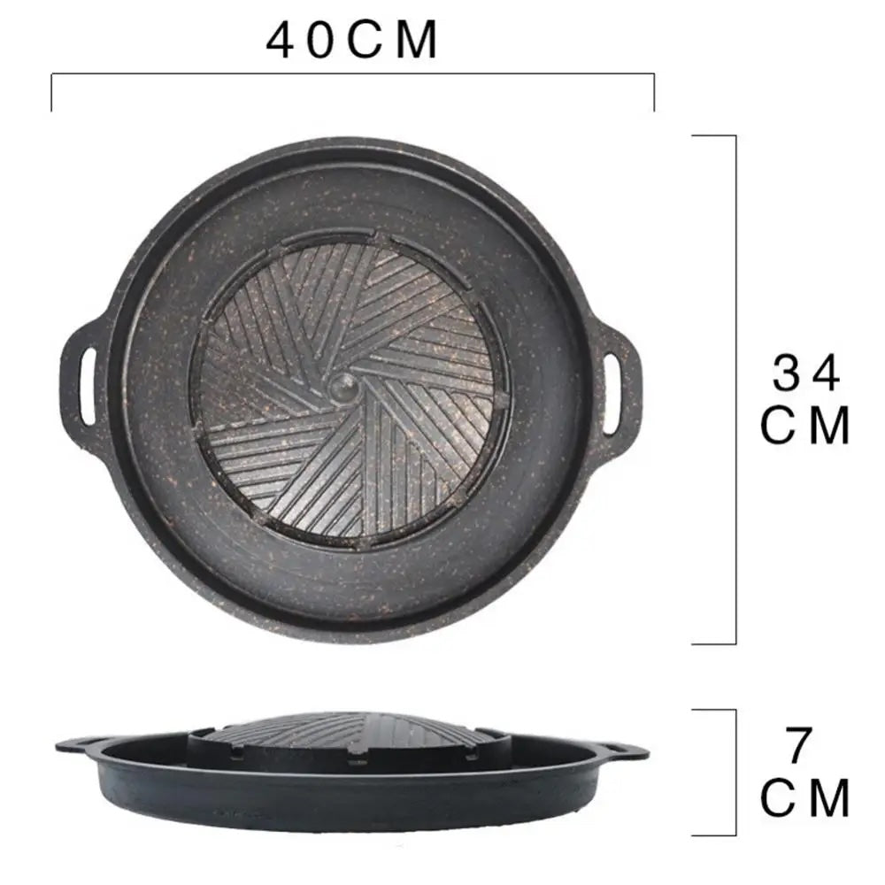 Korean Cassette Grill Pan - Aluminum Alloy Non-stick Round Shabu-grilled Pan Hot Pot Pan