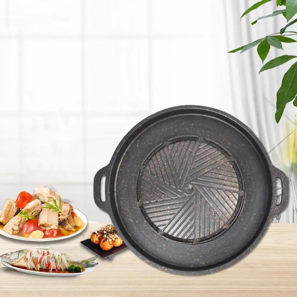 Korean Cassette Grill Pan - Aluminum Alloy Non-stick Round Shabu-grilled Pan Hot Pot Pan