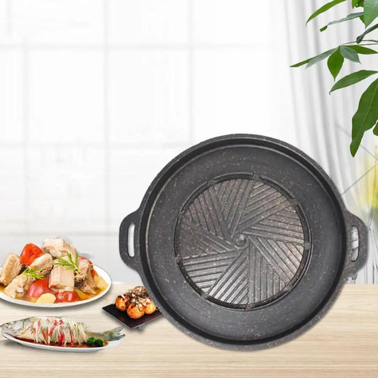 Korean Cassette Grill Pan - Aluminum Alloy Non-stick Round Shabu-grilled Pan Hot Pot Pan