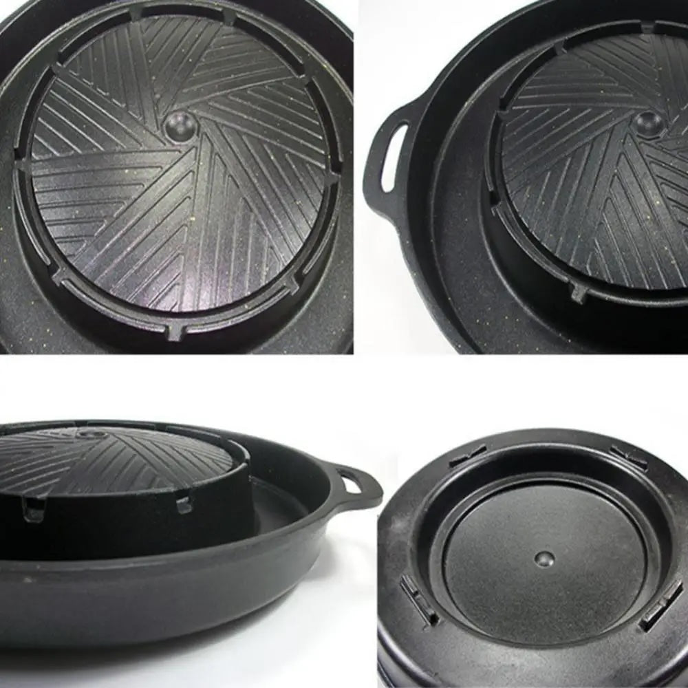 Korean Cassette Grill Pan - Aluminum Alloy Non-stick Round Shabu-grilled Pan Hot Pot Pan