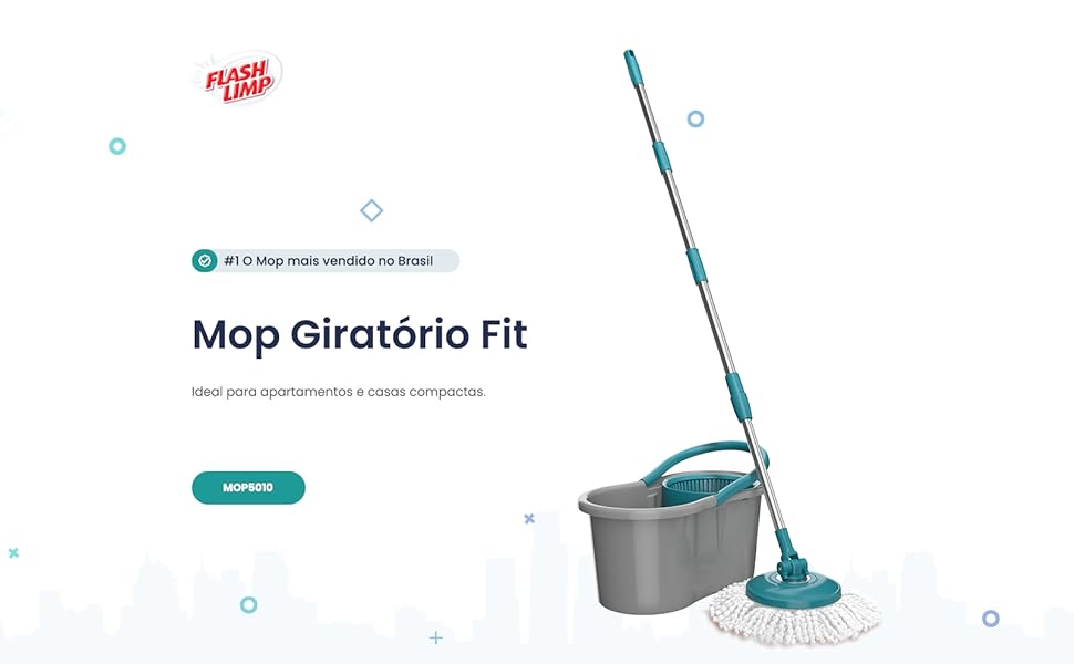 1 Mop Fit Flash Limp Extensível Giratório MOP5010 + 2 Refis