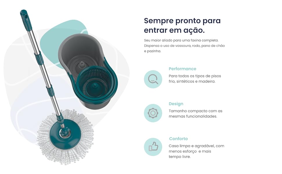 1 Mop Fit Flash Limp Extensível Giratório MOP5010 + 2 Refis